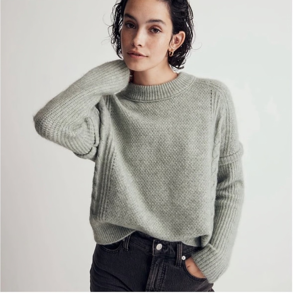 Madewell Cable Havener Pullover Sweater in Sage Green